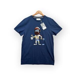 Rare NWT Moods of Norway T Shirt Raised Bearded Man Paint Blue Indie Tee sz L